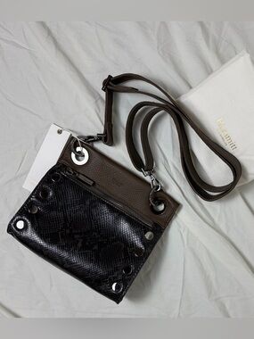 NWT Hammitt Tony Small Crossbody | Black Snakeskin Embossed Leather